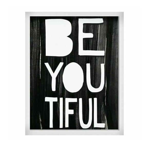 Be-you-tiful Screen Printed Glass Art Pillow fort wall frame white and black - Picture 3 of 7